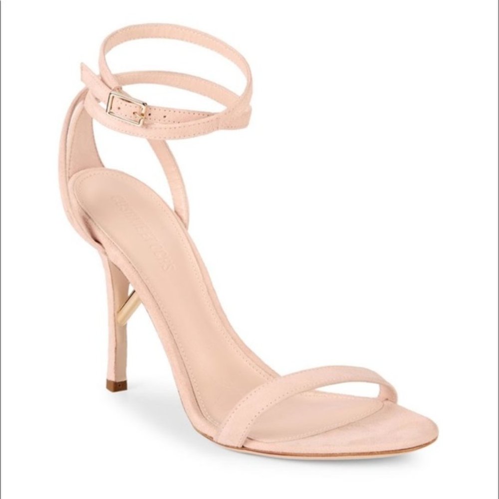 Cushnie Felix Ankle-Strap Suede Sandals in Blush, Size 10